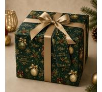 Personalised Christmas Gift Wrap - Custom Name Luxury Christmas Wrapping Paper with Elegant Gold Baubles & Holly Design 1 to 5 Meters (2 Meters)