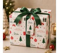 Personalised Christmas Gift Wrap with Custom Name - Christmas Tree, Presents & Baubles Wrapping Paper - Personalised Christmas Wrapping Paper for Kids, Family, Friends & Holiday Gifts (3 Meters)