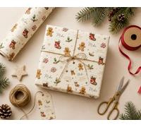 Personalised Christmas Gift Wrap with Custom Name - Gingerbread Man, Christmas Stocking & Peppermint Sweet Wrapping Paper 1 Meter to 5 Meters (5 Meters)