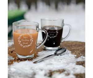 Personalised Christmas Glass Coffee Mug Engraved Hot Drink Tea Cup Your Own Message Bespoke Designs Personalized Glass Xmas