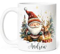 Personalised Christmas Gnome Mug - Cute Xmas Gnome Mug - Holiday Accent Mugs - Custom Name 11oz White Ceramic Tea Coffee Cup, Christmas Movie Watching Mug Gift for Friends Family