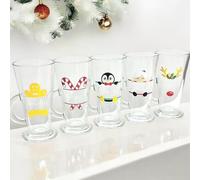 Personalised Christmas Hot Chocolate Latte Glass, Novelty Secret Santa, Childrens Xmas Stocking Filler Eve Box Gift, Festive Funny Gifts for Her Him Women Men, Teacher Work Bestie, Reindeer, Penguin