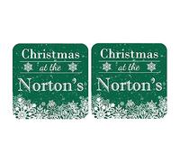 Personalised Christmas MDF Coaster "Christmas at the Name's" Set of 2