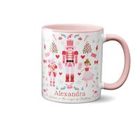 Personalised Christmas Nutcracker Mug with Name. Perfect Christmas Eve Box or Stocking Filler. Great Gift Idea for Kids Hot Chocolate, for Daughter, Son, Grandson or Granddaughter. Keepsake. (Pink)