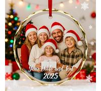 Personalised Christmas Ornaments 2025 Custom Christmas Ornament with Photo & Text Customised Crystal Glass Christmas Decorations for Tree Gifts for Family Couples Pets Baby’s First Xmas Round Designs