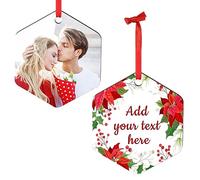 Personalised Christmas Ornaments, Wood Custom Photo Text Hanging Ornament Customised Christmas Tree Decorations Gift for Family, Friends, Couples, Wedding