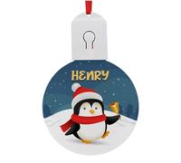 Personalised Christmas Penguine With Name, Christmas Tree Ornament, Christmas Led Baubles, Acrylic Round LED Light Comes With battery, With Multi Color Settings.