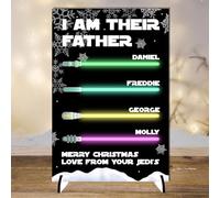 Personalised Christmas Plaque for Dads - Custom MDF & Acrylic A5 Sign - I Am Their Father Design with Lightsabers (4 Children, Mdf Wood Indoor Use Only)