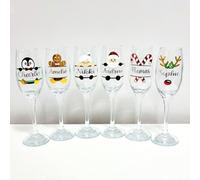 Personalised Christmas Prosecco Champagne Flute Glasses, Novelty Secret Santa Festive Funny Gifts for Her Him Women Men Work Teacher Bestie Xmas Stocking Filler Reindeer Penguin Elf Snowman