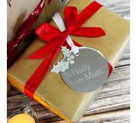 Personalised Christmas Pudding Gift Tag, Silver Mirror Acrylic Label for Festive Wrapping and Holiday Presents