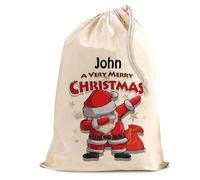 Personalised Christmas Sack - "Dabbing Santa" Funny Design - Extra Large Christmas Bag (75x49cm) - Natural Cotton Gift Sack