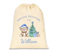 Personalised Christmas Sack, Natural Santa Sack, Extra Large 75x49cm | Santa sack with custom name or initial, Xmas gift bag for under the tree, Christmas Eve bag, natural cotton, 38 litres