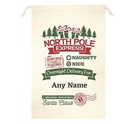 Personalised Christmas Santa Sack - Custom Any Name Kids Xmas Gift Bag - Secret Santa Present Stocking - North Pole Express - L (40 x 61.5cm)