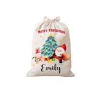 Personalised Christmas Santa Sack - Santa & Tree Design - Name & Initial - Xmas Gift Bag - 4 Sizes 75CM