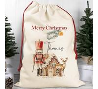 Personalised Christmas Santa Sack Stocking Bag Custom Bespoke Toy Soldier Gingerbread House Nutcracker Merry Present Name Message Surprise Present Personalized Festive Winter Keepsake Gift