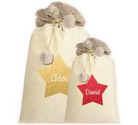 Personalised Christmas Santa Stocking Velvet Sack with Luxury Fur Trim - Large Christmas Gift Bag For With Star Design, Ideal for Christmas