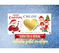 Personalised Christmas Scratch Off Voucher - Surprise Reveal Gift Card with Gold Scratch Heart - Custom To & From & Hidden Message