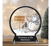 Personalised Christmas Snow Globe - Elegant Black Glitter Effect Design - Customised 'Christmas at the...' with Family Names (2 NAMES)