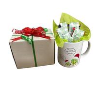 Personalised Christmas Sprout Mug Gift Set with Chocolates, White Ceramic, 325ml, Includes Gift Box and Festive Decorations