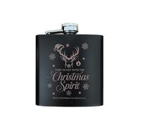 Personalised Christmas Stag Engraved Black Hip Flask (6oz) | Custom Message Gift Set with Funnel | Ideal Secret Santa & Groomsmen Present