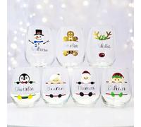 Personalised Christmas Stemless Wine Glass Tumbler, Novelty Secret Santa, Festive Funny Gifts for Her Him Women Men, Work Colleague Bestie, Xmas Stocking Filler, Reindeer, Penguin, Elf, Snowman