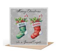 Personalised Christmas Stocking Card for Couples with Two Names, Custom Greeting Card, Merry Christmas to a Special Couple, 148x148mm Card with Envelope