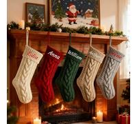 Personalised Christmas Stocking, Custom Christmas Stockings, 2 Stockings | With Embroidered Name, Large 46 cm Hanging Stocking in Red, White, Green, Grey or Khaki for Family Festive Decor