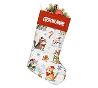 Personalised Christmas Stocking - Custom Name Large Festive Stocking for Kids, Pets & Family, Soft 18.5 Inch Holiday Stocking for Gifts, Toys & Candy, Fun Christmas Decorations, Cat Snowman Star