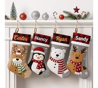 Personalised Christmas Stockings,Custom Name Family Christmas Stocking,Large Xmas Stockings with Embroidered Name , Santa,Snowman Reindeer Xmas Character Stocking Christmas Decor(Style 3-1pack)