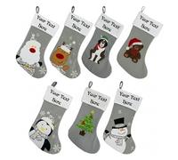 Personalised Christmas Stockings | Custom Name Print with Plush Silver & White Santa Stocking Sacks & Holders | Fireplace & Tree Hanging Ornament, Xmas Decor & Gift for Kids & Adults, 40cm X 25cm