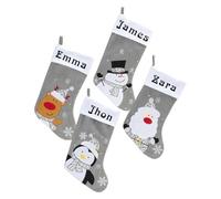 Personalised Christmas Stockings | Custom Name Print with Reindeer Plush Silver & White Stockings | Fireplace & Tree Hanging Ornament, Xmas Decor & Gift for Family 40cm X 25cm