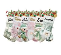 Personalised Christmas Stockings with Embroidered Name,Custom Xmas Character Stocking Santa Claus Snowman Reindeer,18 inch Large Pink and Green Sequins Xmas Stocking Decoration(Style 8-4 Pack)