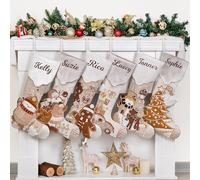 Personalised Christmas Stockings with Name, 1 Pack Extra Large Xmas Stocking with Embroidered lnitial Words, Rustic Farmhouse Fireplace Hanging Ornament Holiday Party Decoration，Retro Long