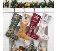 Personalised Christmas Stockings with Name, 1 Pack Extra Large Xmas Stocking with Embroidered lnitial Words, Rustic Farmhouse Fireplace Hanging Ornament Holiday Party Decoration, Colourful Boots