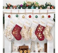 Personalised Christmas Stockings with Name, 1 Pack Extra Large Xmas Stocking with Embroidered lnitial Words, Rustic Farmhouse Fireplace Hanging Ornament Holiday Party Decoration, Ornaments
