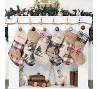 Personalised Christmas Stockings with Name, 1 Pack Extra Large Xmas Stocking with Embroidered lnitial Words, Rustic Farmhouse Fireplace Hanging Ornament Holiday Party Decoration, Plush Grid