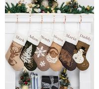Personalised Christmas Stockings with Name, 1 Pack Extra Large Xmas Stocking with Embroidered lnitial Words, Rustic Farmhouse Fireplace Hanging Ornament Holiday Party Decoration,Cording Embroidery