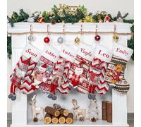 Personalised Christmas Stockings with Name, 1 Pack Extra Large Xmas Stocking with Embroidered lnitial Words, Rustic Farmhouse Fireplace Hanging Ornament Holiday Party Decoration, Red 3D Doll