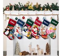 Personalised Christmas Stockings with Name, 1 Pack Extra Large Xmas Stocking with Embroidered lnitial Words, Rustic Farmhouse Fireplace Hanging Ornament Holiday Party Decoration, Red Green Blue 3D