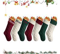 Personalised Christmas Stockings with Names,Custom Name Christmas Stockings for Family,18in Large Knitted Xmas Stockings Fireplace Hanging Stocking for Christmas Holiday Party Home Decor(2 Pack-A)