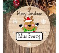 Personalised Christmas Teacher Bauble Plaque - Penguin, Polar Bear, Reindeer, Santa, Snowman, Ideal as a Christmas Thank You Gift for Support Staff (Reindeer, MDF Wood - Indoor use only)