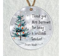 Personalised Christmas Teacher Gift Round 2D Bauble - Gonks, Polar Bear, Snowman, Tree Designs, Ideal as a Christmas Thank You Present for Teachers (Tree, Acrylic - Indoor & Outdoor use)