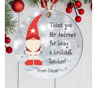 Personalised Christmas Teacher Gift Round 2D Bauble - Gonks, Polar Bear, Snowman, Tree Designs, Ideal as a Christmas Thank You Present for Teachers (Boy Gonk, MDF Wood - Indoor use only)
