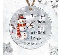 Personalised Christmas Teacher Gift Round 2D Bauble - Gonks, Polar Bear, Snowman, Tree Designs, Ideal as a Christmas Thank You Present for Teachers (Snowman, Acrylic - Indoor & Outdoor use)