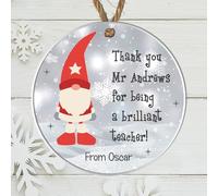 Personalised Christmas Teacher Gift Round 2D Bauble - Gonks, Polar Bear, Snowman, Tree Designs, Ideal as a Christmas Thank You Present for Teachers (Boy Gonk, Acrylic - Indoor & Outdoor use)