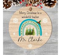 Personalised Christmas Teacher Thank You Gift Plaque - Rainbow Designs, Ideal as a Present for Teachering Assistant, Support Staff Tree Bauble