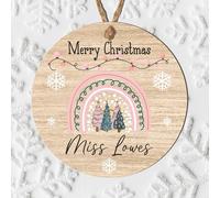 Personalised Christmas Teacher Thank You Gift Plaque - Rainbow Designs, Ideal as a Present for Teachering Assistant, Support Staff Tree Bauble