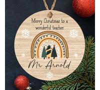 Personalised Christmas Teacher Thank You Gift Plaque - Rainbow Designs, Ideal as a Present for Teachering Assistant, Support Staff Tree Bauble