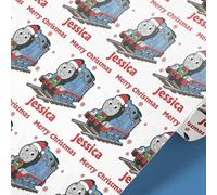 Personalised Christmas Train Wrapping Paper Roll - Custom Name, Festive Train Design, 61cm Wide, 1m-8m Continuous Roll, Matte 100gsm, Boys & Girls Gift Wrap, UK Made (White, 8mt)