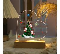 Personalised Christmas Tree Acrylic Night Light Heart Light Panel with Wooden Base Bedside Table Lamp Festive Decorations Gift for Christmas (3 names)